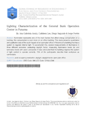 Illumination characterization of the Panama Bank Operation Center using research publications.