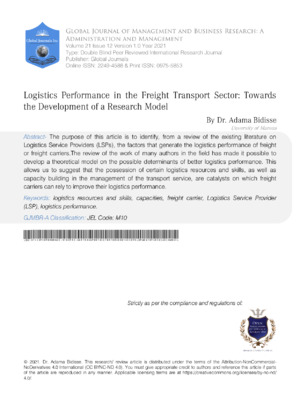 Logistics performance, freight transport, research, transportation model, supply chain efficiency.