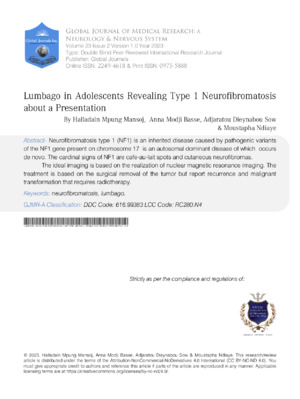 Lumbago in adolescents revealing type 1 neurofibromatosis, case study, diagnosis, treatment, medical research.