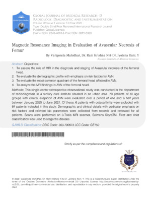 MRI diagnosis of avascular necrosis of the femur with clinical insights and imaging techniques.