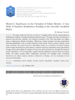 Memory, ethnic identity, sense of history, memory trace, deportation, narratives, history, past memory, cultural identity.