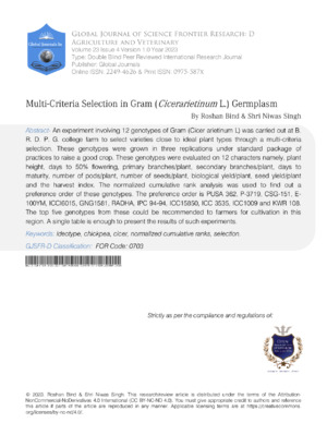 Alt text: Academic research on multi-criteria selection methods in Gram (Cicer arietinum) for crop cultivation.