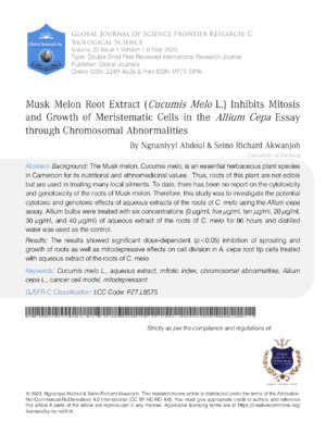 Extraction of Musk Melon Root for Antioxidant Benefits.