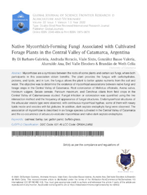 Enhanced native mycorrhizal fungi associated with cultivated forage plants in Central Valley of Catamarca, Argentina.