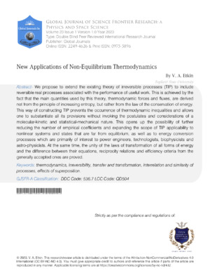 Advanced research on non-equilibrium thermodynamics and its applications in physics and space science.