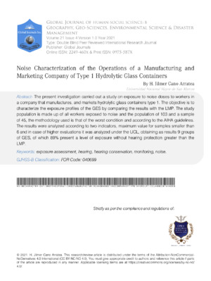 Noise characterization of manufacturing and marketing companies for improved safety.