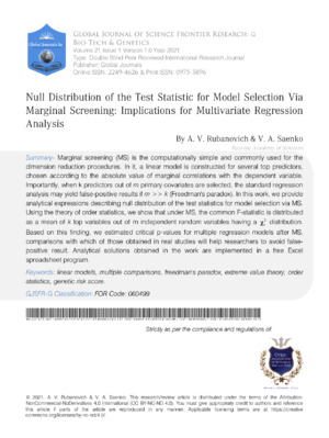Methods for multivariate regression analysis with model selection via marginal screening. Suitable for academic research and statistical modeling.
