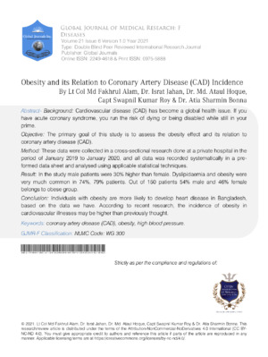 Obesity and Coronary Artery Disease incidence research in clinical studies.