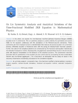 Alt text: Academic research paper on time-fractional ZKB equation in mathematical physics.