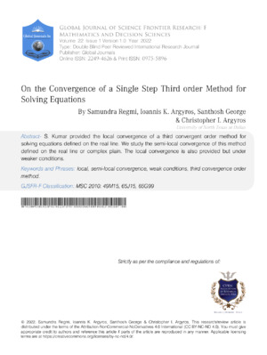 Efficient research on single step convergence methods for solving nonlinear equations. Published by Global Journals in science and mathematics.