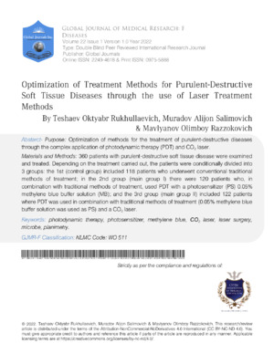 Alt text: Academic article on laser treatment methods for purulent-destructive soft tissue diseases, published by Global Journals.