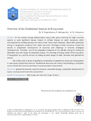 Geothermal energy research in Kyrgyzstan, focusing on sustainable development and environmental impact.