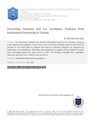 Ownership structure and tax avoidance in Tunisian firms.