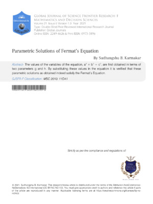 Parametric solutions of Fermat's Equation in mathematics and physics are analyzed in this research journal article.