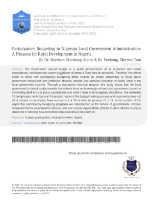 Budgeting participatory Nigeria local government administration.