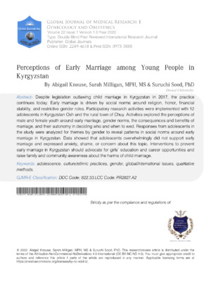 Accurate, comprehensive study on perceptions of early marriage among young people. Insights into cultural and social perspectives.