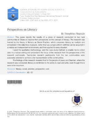 Research article on perspectives in literacy and educational research.