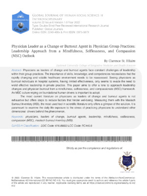 Physician leadership, burnout, mindfulness, selflessness, compassion, healthcare, MSLC outlook.
