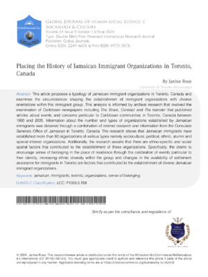 Jamaican immigrant organizations in Toronto and their historical economic and social influence.