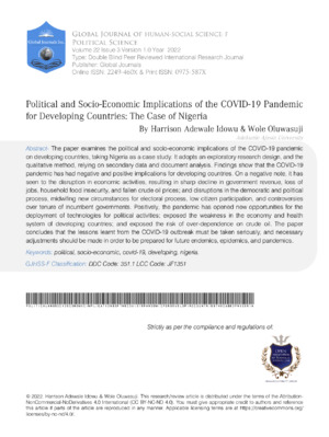 Detailed alt text: Academic research article on COVID-19 economic and social impacts in Nigeria, analyzing policies and socio-economic outcomes.
