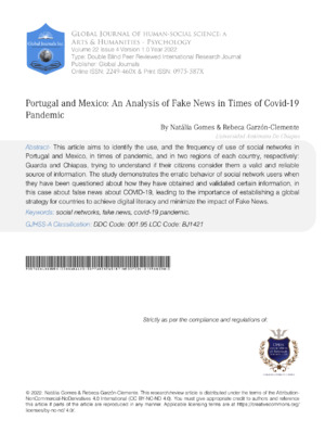 A research article examining the spread of fake news in Portugal and Mexico during the Covid-19 pandemic, analyzing social networks and misinformation.
