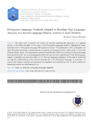 Accessible academic research journal on Portuguese language textbooks and Sign Language adaptation for Deaf students.
