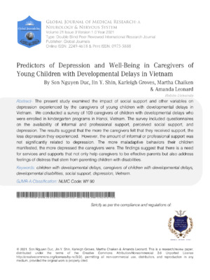Children's mental health and developmental delays in Vietnam.