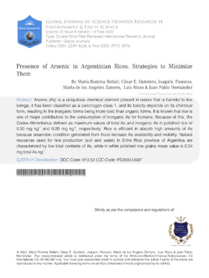 Presence of arsenic in Argentina—strategies to reduce risks and protect public health from arsenic contamination.
