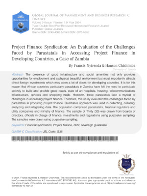 Alt text: Academic journal cover discussing challenges in project finance and funding for development countries.