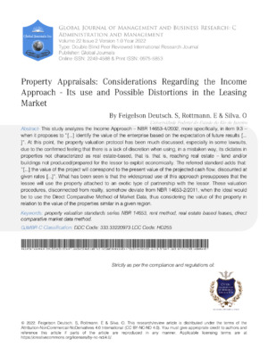 Property appraisal process discussing income approach and potential distortions.