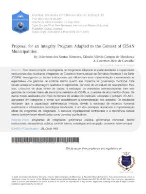 Proposal for integrity program adapted to CISAN municipalities.