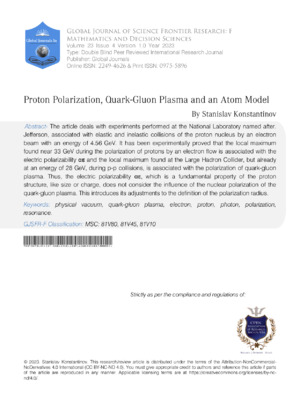 Enhanced insights into proton polarization, quark-gluon plasma, and atom models published by Global Journals.