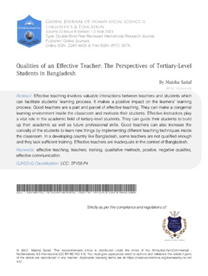 Effective teacher traits, including motivation and communication skills, enhance student learning outcomes.