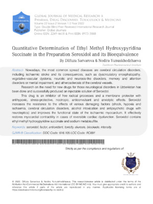 Ethyl hydoxmypyrridine succinate in bioequiv.