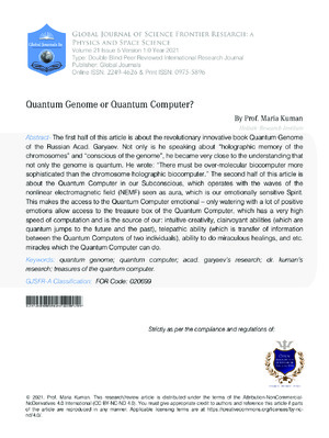 Quantum genome or quantum computer AI, physics, and space science.