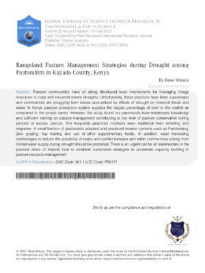 Drought management strategies in Kenya's pastoral areas during drought conditions.