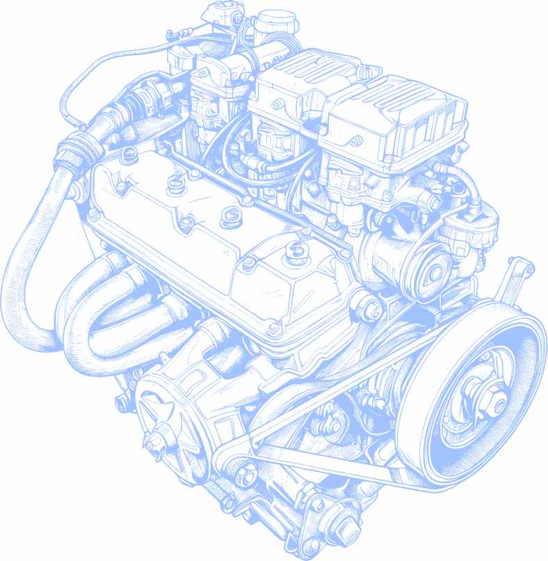 Detailed technical outline of an automotive engine for research.