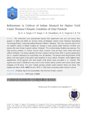 Enhanced yield of mustard under thermal climate stress.