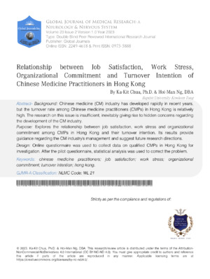 Insight into Chinese medical staff's organizational commitment and work stress.