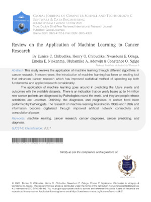 Advanced research on machine learning algorithms for cancer diagnosis and prediction accuracy.