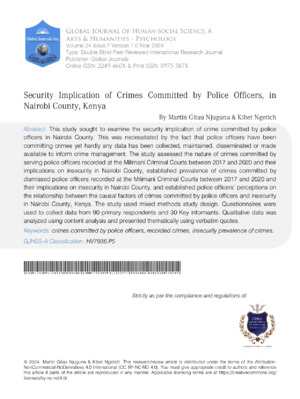 Security implications of crimes committed by police officers in Nairobi County, Kenya explained.
