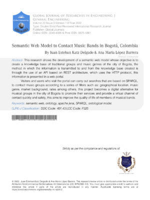 An academic article on contact music bands in Bogotá, Colombia, focusing on semantic web and digital audio analysis in music.