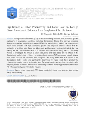 ALT text: An academic journal cover featuring research on labor productivity and foreign investments.