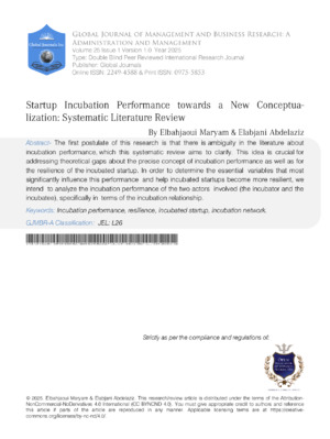 Startup Incubation Performance for New Conceptualization.