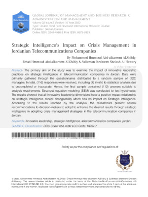 Enhanced alt text: An academic research article on crisis management in Jordanian telecommunications companies.