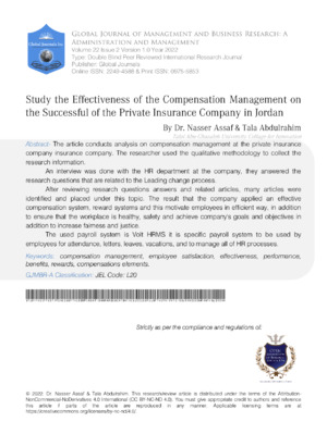 Alt text: Academic research article on insurance management and compensation effectiveness in Jordan.