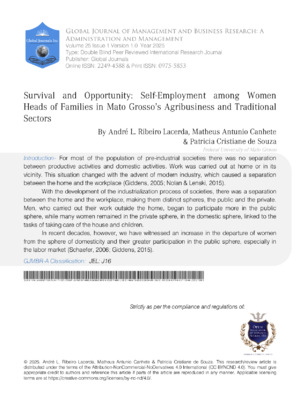 Self-Employment among Women and Families in Mato Grosso and Traditional Sectors.