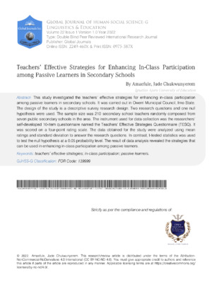 Effective strategies for enhancing in-class participation and passive learners in secondary schools.