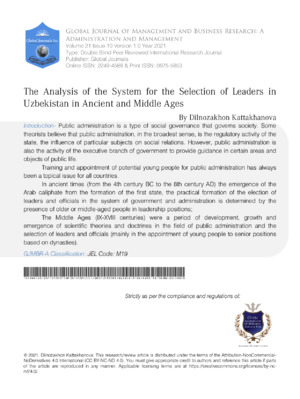 Alt_text: Analysis of the system for selecting leaders in Uzbekistan in ancient and middle ages.