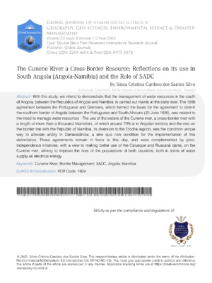 The Cunene River cross-border water resource: its use in South Angola and Namibia.